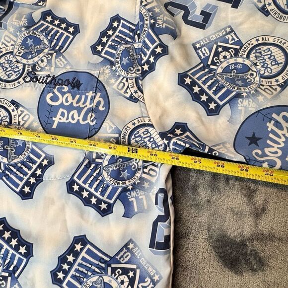 Southpole Shirt Mens XL Blue Polo All Over Y2k Grunge Punk AOP Dress Collar Logo - Picture 11 of 12